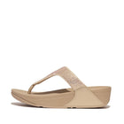 Women Latte Beige Crystal Embellished Toe-Post Sandals