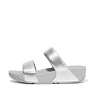 Women Silver Metallic Leather Slides