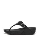 Women All Black Adjustable Leather Toe-Post Sandals