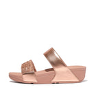 Women Rose Gold Lasercrystal Leather Slides