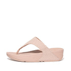 Women Beige Perf Croc Embossed Leather Toe Post Sandals