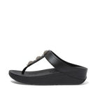 Women All Black Crystal Lock Toe-Post Sandals