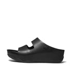 Women All Black Two-Bar Leather Slides