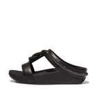 Women Black Crystal-Cord Leather Slides
