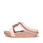 Women Pink Salt Crystal-Cord Leather Slides