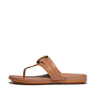 Women Latte Tan Rubber-Circlet Leather Toe-Post Sandals