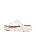 Women Cream Leather Flatform Toe-Post Sandals