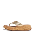 Women Platino Leather/Cork Flatform Toe-Post Sandals