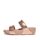 Women Rose Gold Adjustable Leather Slides