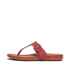 Women Dusky Red Rubber-Buckle Leather Toe-Post Sandals