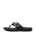 Women Black Rubber-Chain Leather Toe-Post Sandals