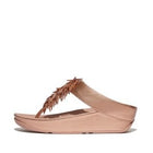 Women Rose Gold Rumba Beaded Metallic Toe-Post Sandals