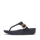 Women Midnight Navy Crystal-Buckle Leather Toe-Post Sandals