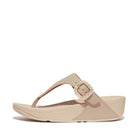 Women Stone Beige Crystal-Buckle Leather Toe-Post Sandals