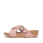 Women Soft Blush Crystal-Buckle Leather Cross Slides