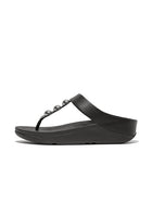 Women Black Mirror-Dome Leather Toe-Post Sandals