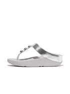 Women Silver Mirror-Dome Metallic-Leather Toe-Post Sandals