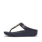 Women Midnight Navy Crystal-Chain Leather Toe-Post Sandals