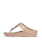 Women Classic Beige Multi-Stone Leather Toe-Post Sandals