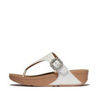 Women Urban White Crystal-Buckle Leather Toe-Post Sandals