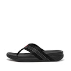 Men All Black Surfer Stripe Webbing Toe Post Sandals