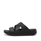 Men All Black Embossed-Leather Slides