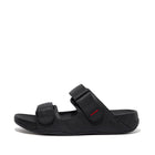Men All Black Embossed-Leather Slides