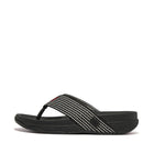 Men Black Mix Weave-Stripe Toe-Post Sandals