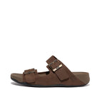 Men Brown Buckle Leather Slides