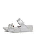 Women Silver Lasercrystal Leather Slides