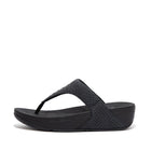Women All Black Perf Croc Embossed Leather Toe Post Sandals