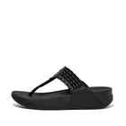 Women All Black Art-Denim Toe-Post Leather & Textile Sandals