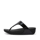 Women All Black Patent Croc-Print Toe-Post Sandals