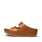Women Light Tan Two Bar Leather Slides
