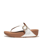 Women Cream Crystal-Buckle Leather Toe-Post Sandals