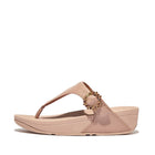 Women Beige Crystal-Buckle Leather Toe-Post Sandals