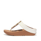 Women Cream Metallic-Trim Toe-Post Sandals