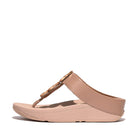 Women Beige Metallic-Trim Toe-Post Sandals