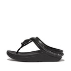 Women Black  Crystal-Cord Leather Toe-Post Sandals