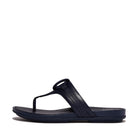 Women Midnight Navy Rubber-Circlet Leather Toe-Post Sandals