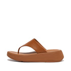 Women Light Tan Leather Flatform Toe-Post Sandals