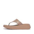 Women Beige Leather Flatform Toe-Post Sandals