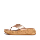 Women Rose Gold Leather/Cork Flatform Toe-Post Sandals
