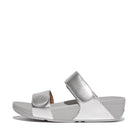 Women Silver Adjustable Leather Slides