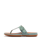 Women Light Blue Rubber-Buckle Leather Toe-Post Sandals