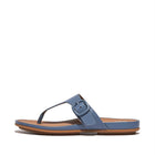 Women Sail Blue Rubber-Buckle Leather Toe-Post Sandals