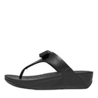 Women All Black Bow Leather Toe-Post Sandals