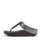 Women Pewter Black Bead-Circle Metallic Toe-Post Sandals