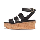 Women Black  Leather/Cork Strappy Wedge Sandals