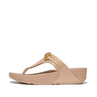 Women Classic Beige  Chunky-Snaffle Leather Toe-Post Sandals